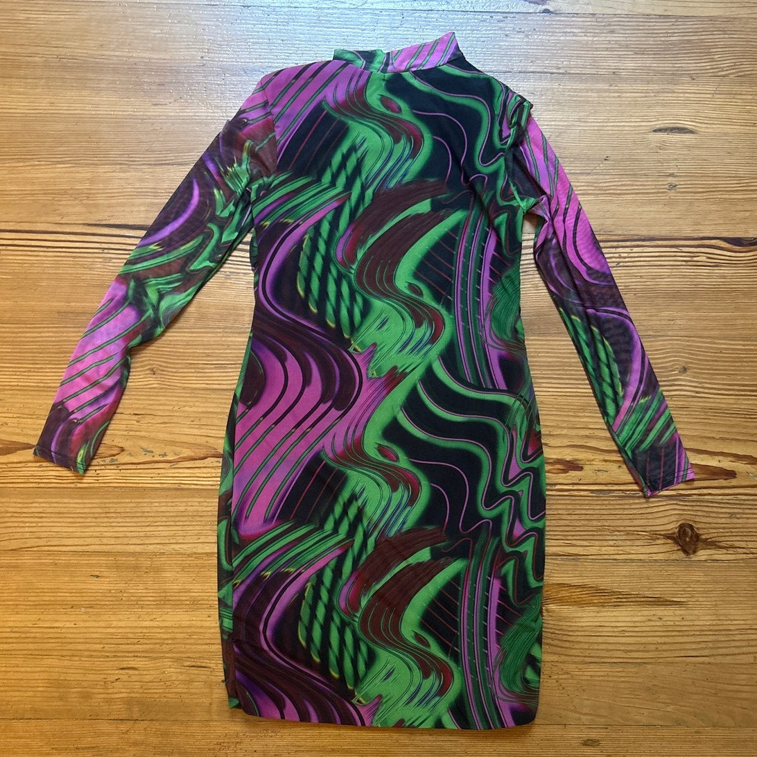 PrettyLittleThing abstract sheer long sleeve bodycon turtleneck dress SIZE 10