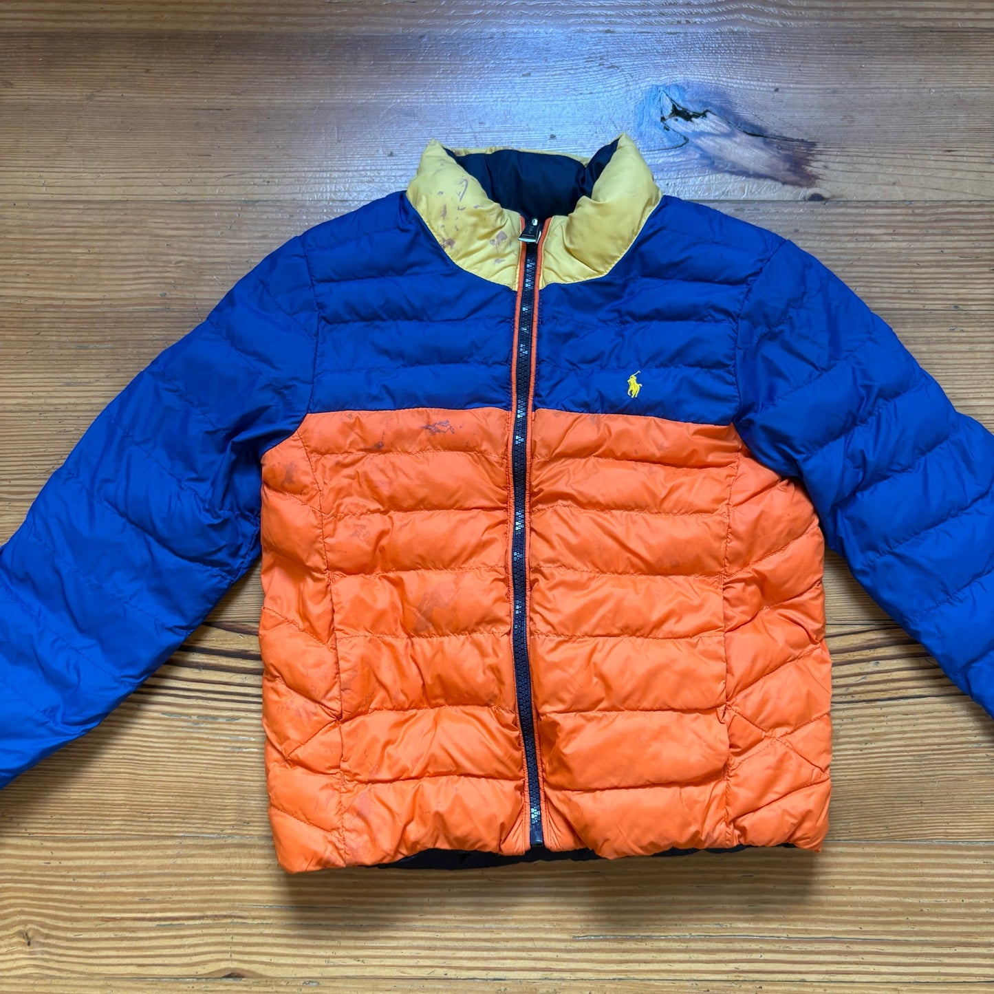 Polo Ralph Lauren reversible navy orange full zip puffer coat SIZE 6