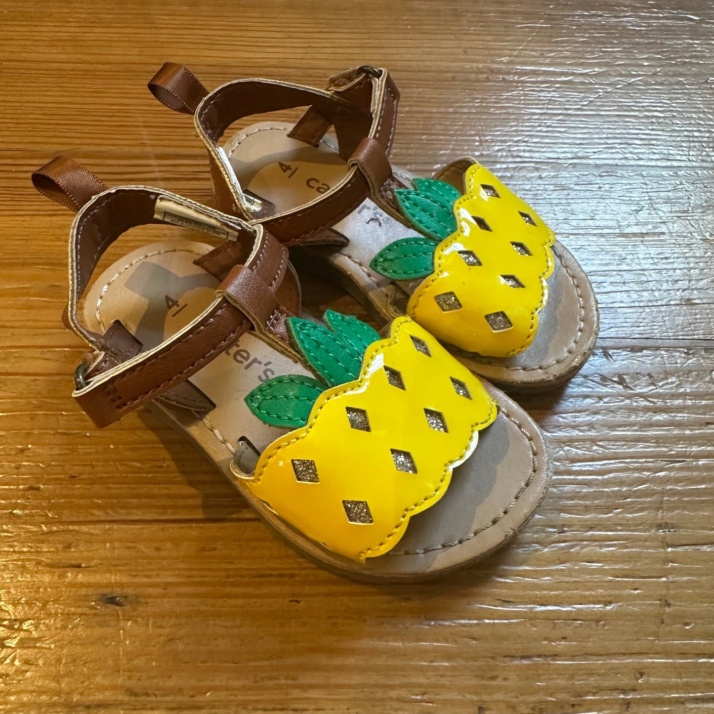 Carter's tan yellow pineapple easy on sandals SIZE 4