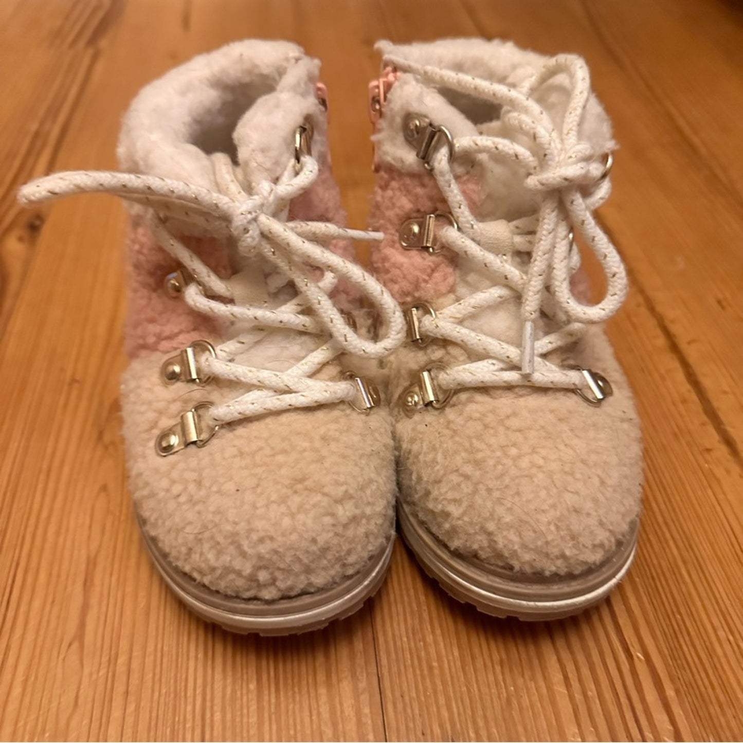 Cat & Jack Sherpa Reed Combat boots beige pink SIZE 7