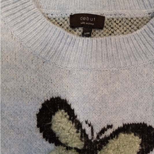 Debut sky blue buttery pattern knit crew cropped sweater SIZE S/M