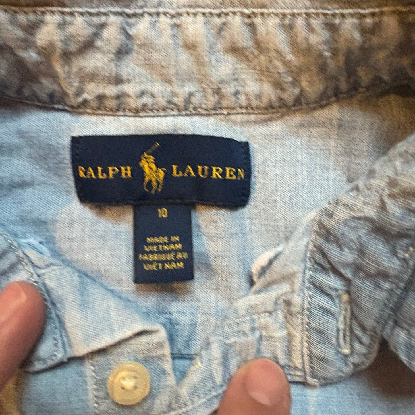 Ralph Lauren light blue jean long sleeve button up boys dress shirt SIZE 10