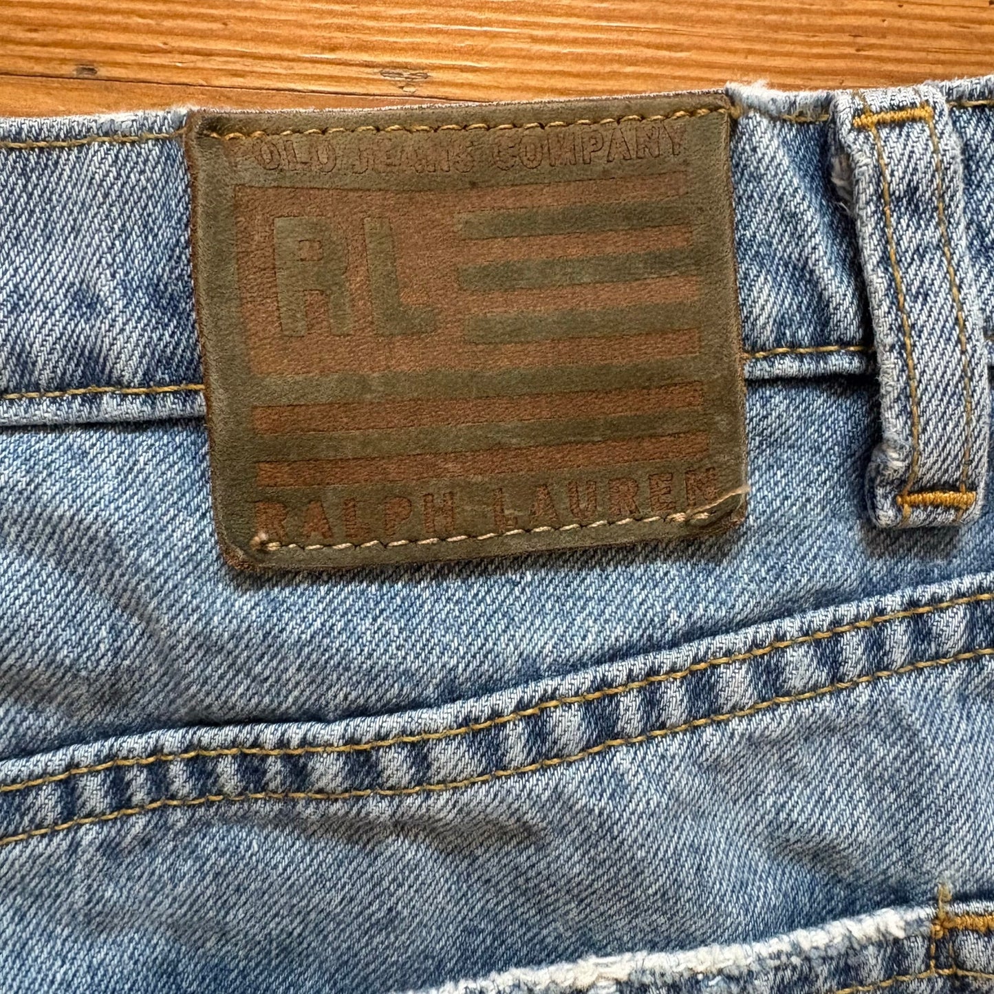 Polo Ralph Lauren 90s blue denim patch jean cutoff mini skirt SIZE 8