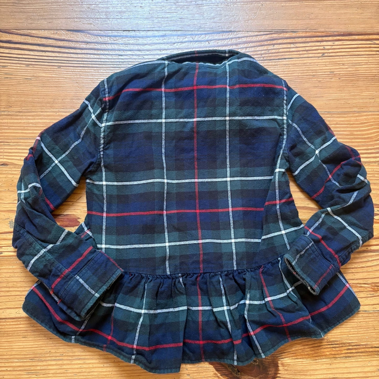 Polo Ralph Lauren blue plaid embroidered long sleeve peplum girls top SIZE 6