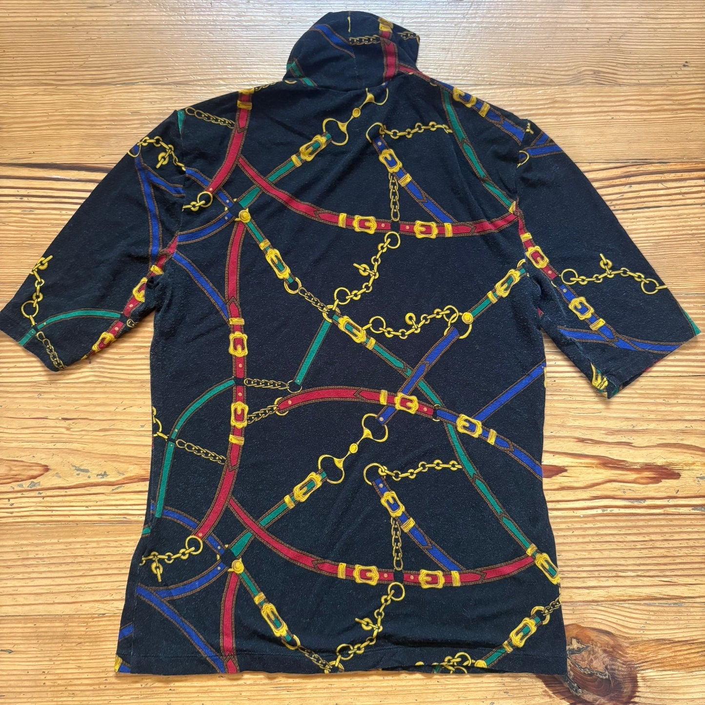 Ralph Lauren black equestrian chain turtleneck short sleeve shirt SIZE M