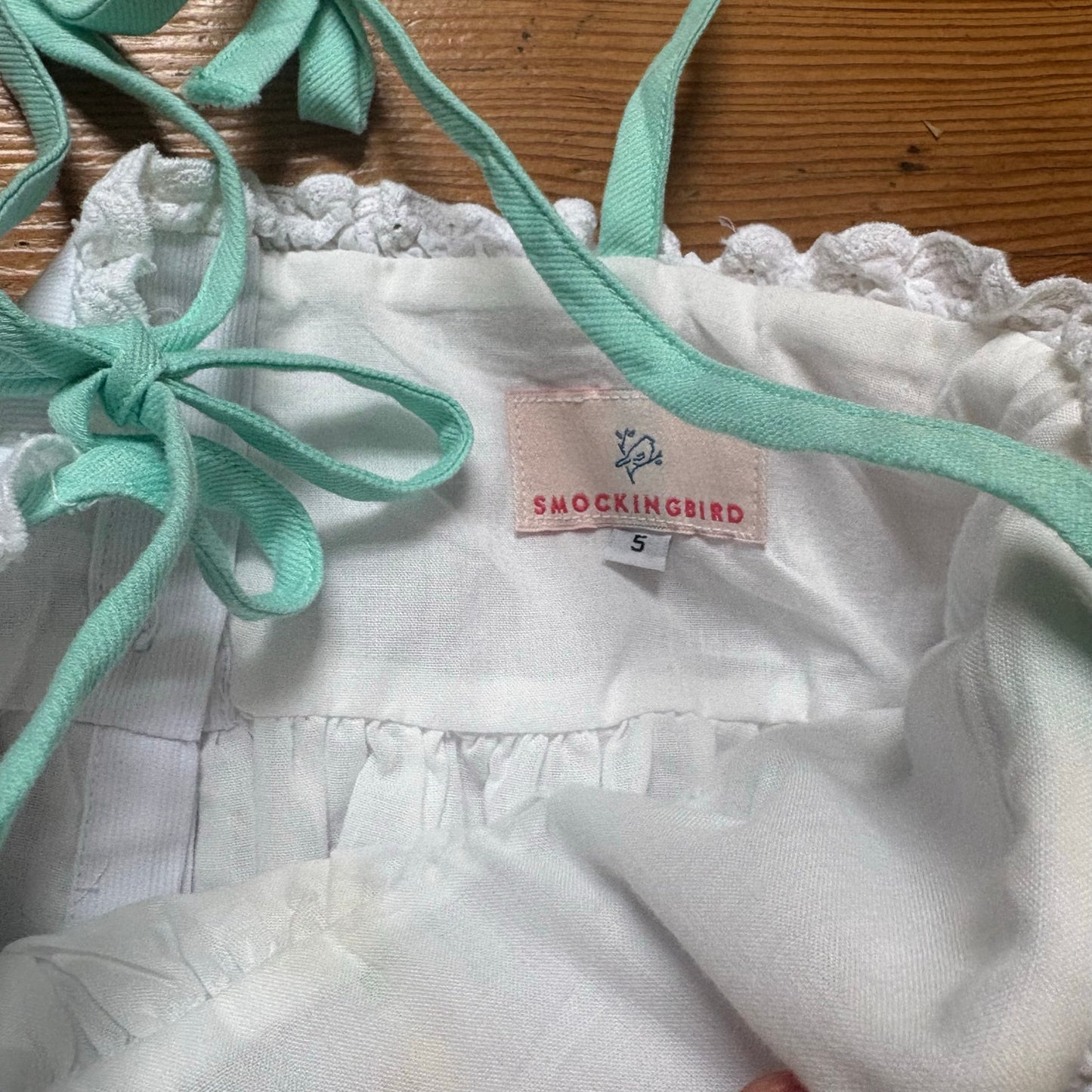 Smockingbird white colorful smocked tie strap girls cotton dress SIZE 5