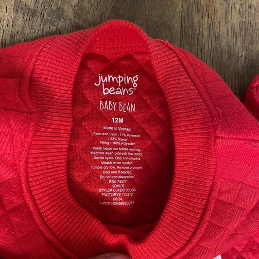 Jumping Beans Elf Size red quilted crewneck pullover baby sweater 12M