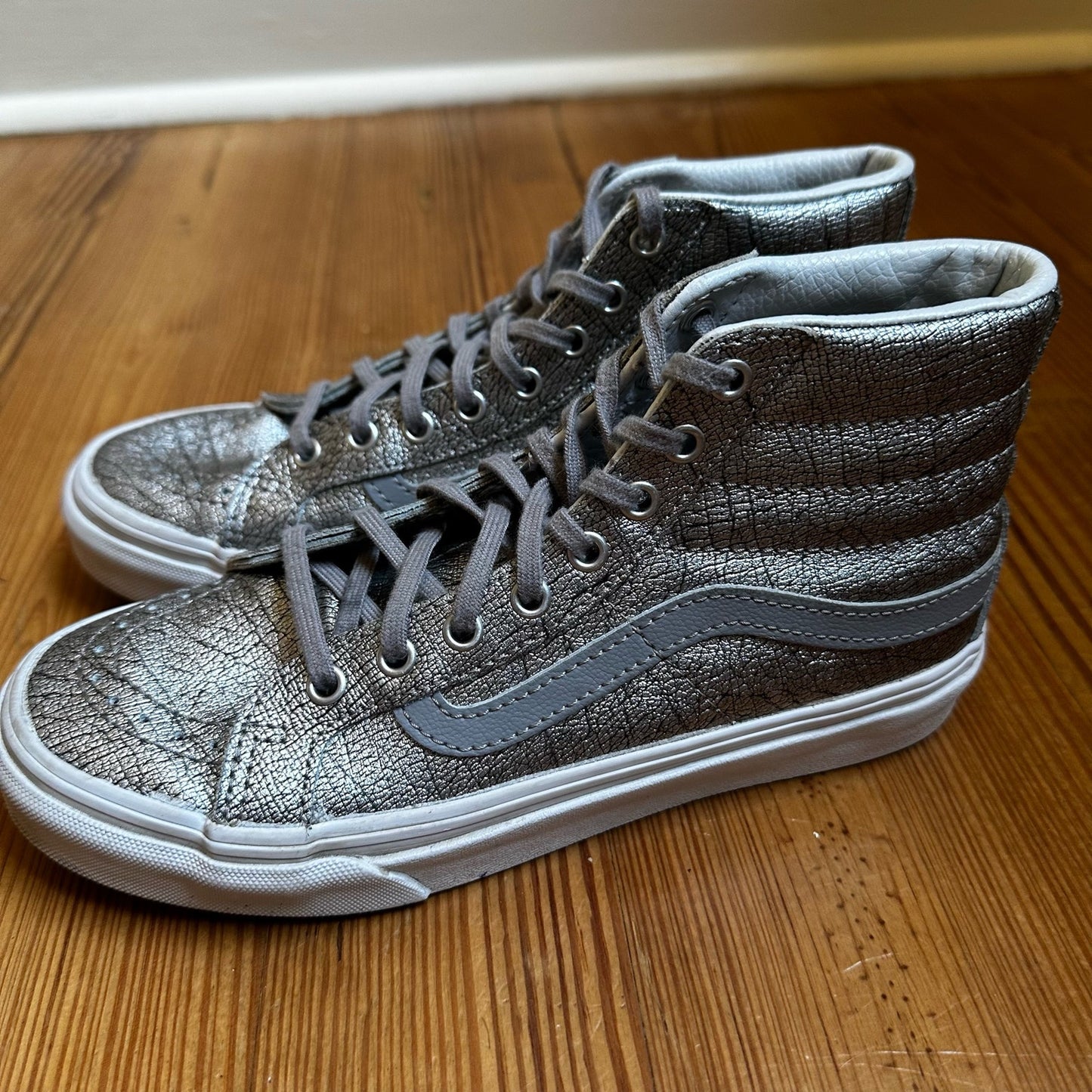 Vans silver high top lace up sneakers SIZE 5.5