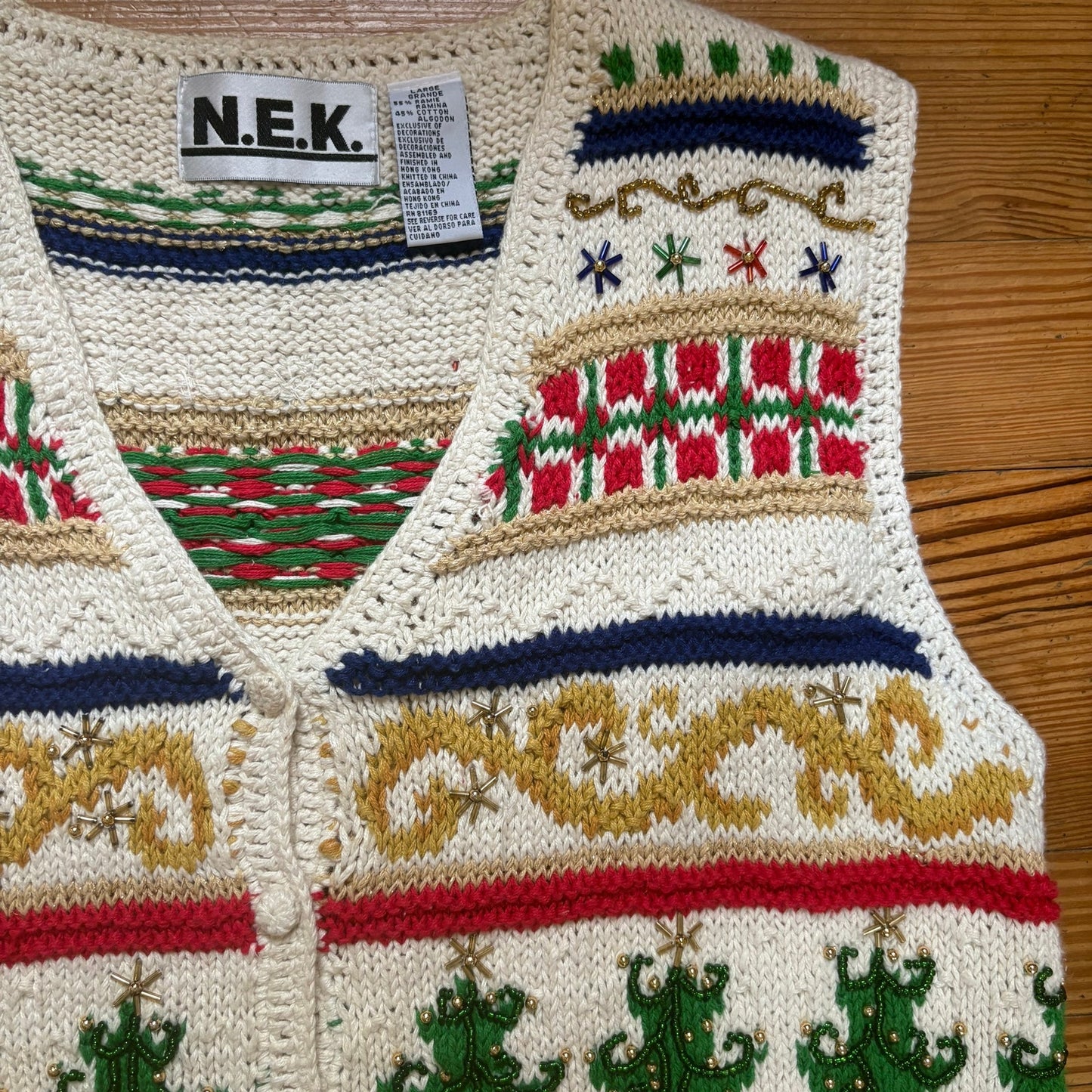 N.E.K. vintage Christmas holiday knit beaded womens vest SIZE L