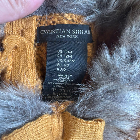 Christian Siriano yellow knit faux fur collar long sleeve dress SIZE 12M