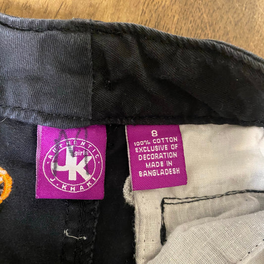 J. Khaki black colorful embroidered groovy peace girls chino shorts SIZE 8