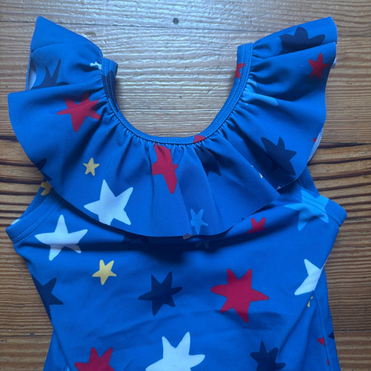 Hanna Andersson blue red star patriotic ruffle one piece swimsuit SIZE 2T