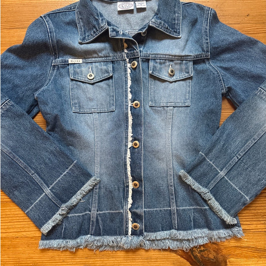 Carolina Blues medium wash raw hem western denim jean jacket SIZE M
