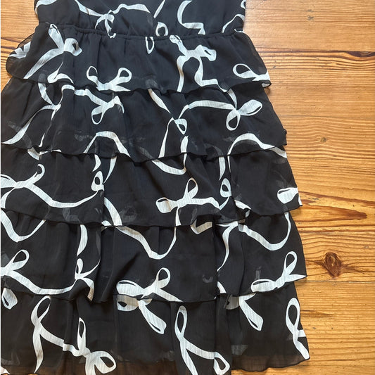Old Navy black tiered chiffon babydoll ruffle bow mini dress SIZE M