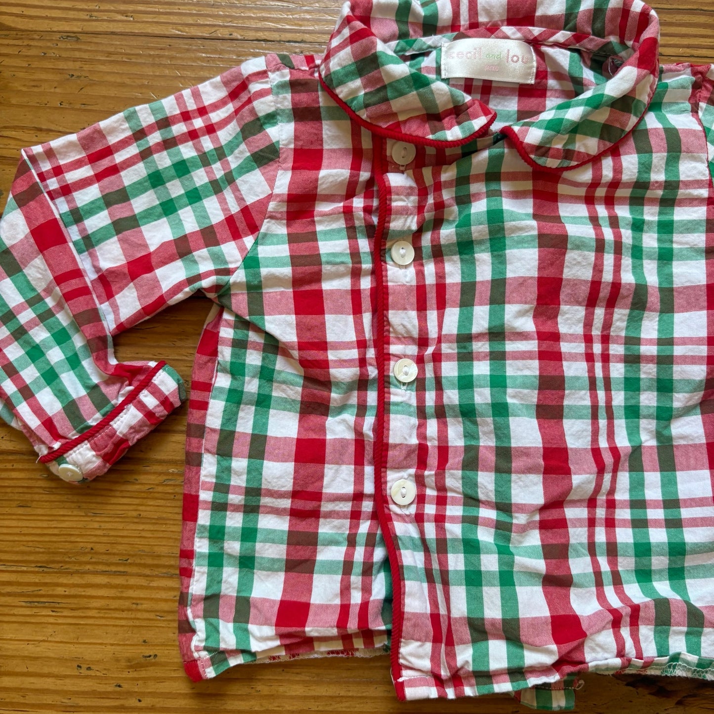 Cecil and Lou red green holiday button up long sleeve toddler shirt SIZE 18M