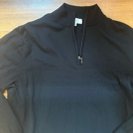 Turnbury black extra fine merino wool quarter zip henley mens sweater SIZE 2XB