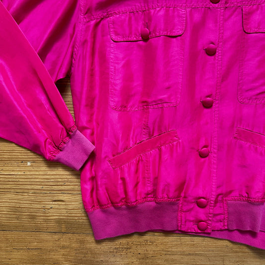 Carole Little pink 100% silk button up bomber jacket SIZE 4