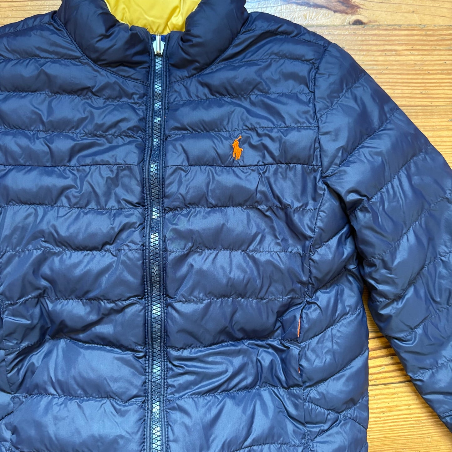 Polo Ralph Lauren reversible navy orange full zip puffer coat SIZE 6