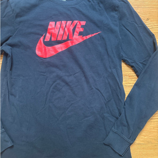 Nike black red emblem athletic cut long sleeve cotton mens shirt SIZE M