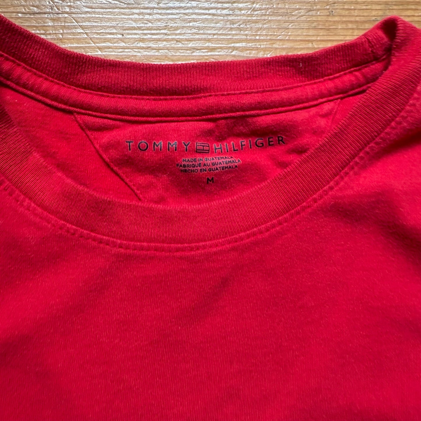 Tommy Hilfiger red retro gold embroidered cotton short sleeve mens shirt SIZE M