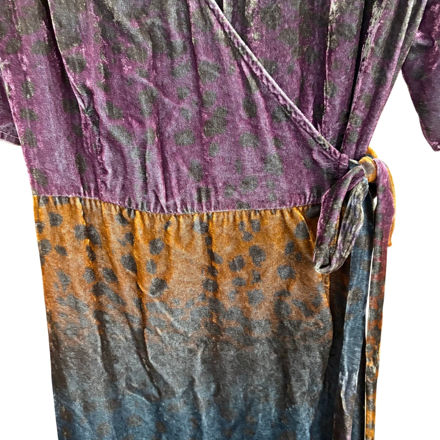 Johnny Was dark color velvet short flutter sleeve wrap dress SIZE S