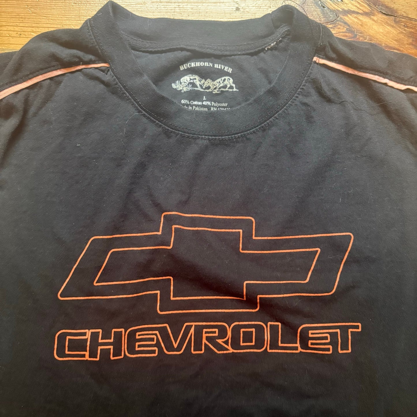 Chevrolet black camo orange long sleeve crew shirt SIZE L