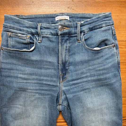 Good American Indigo high rise medium wash distressed ankle jeans SIZE 8