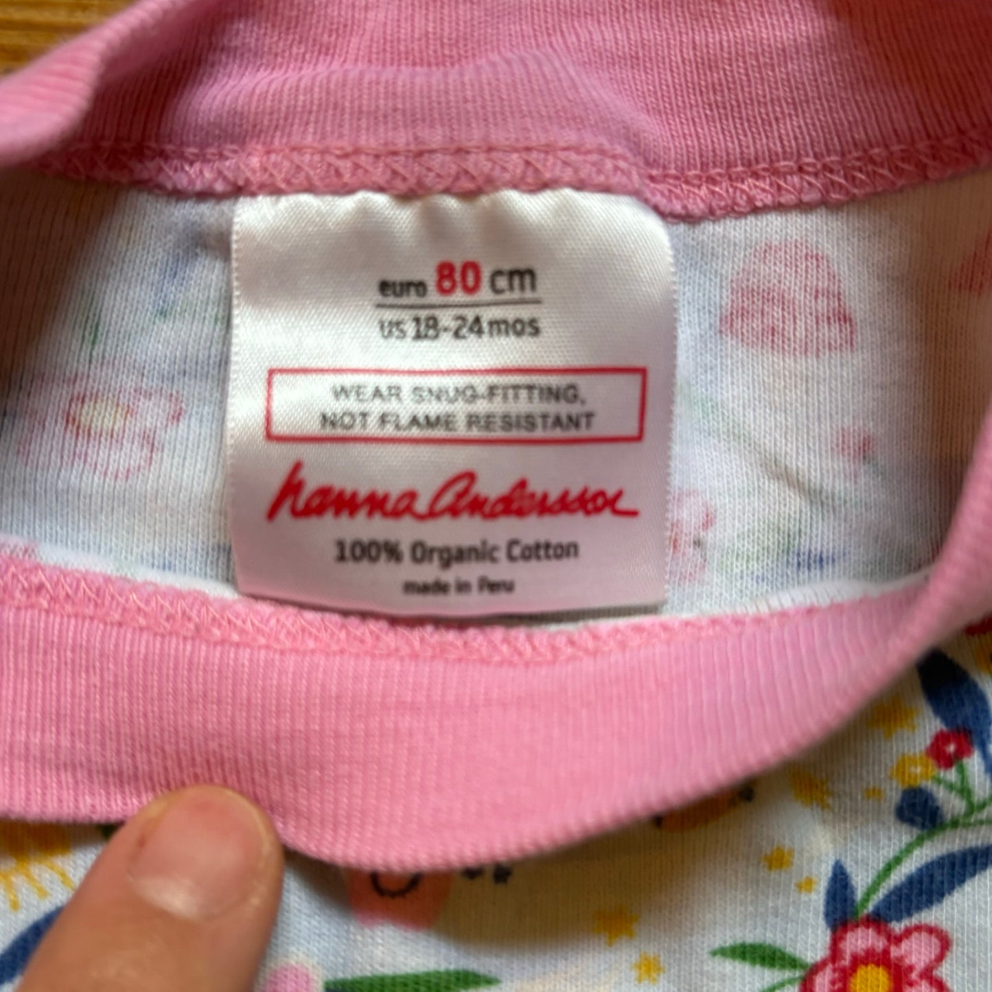 Hanna Andersson blue floral bunny pink trim pajama set SIZE 18-24M
