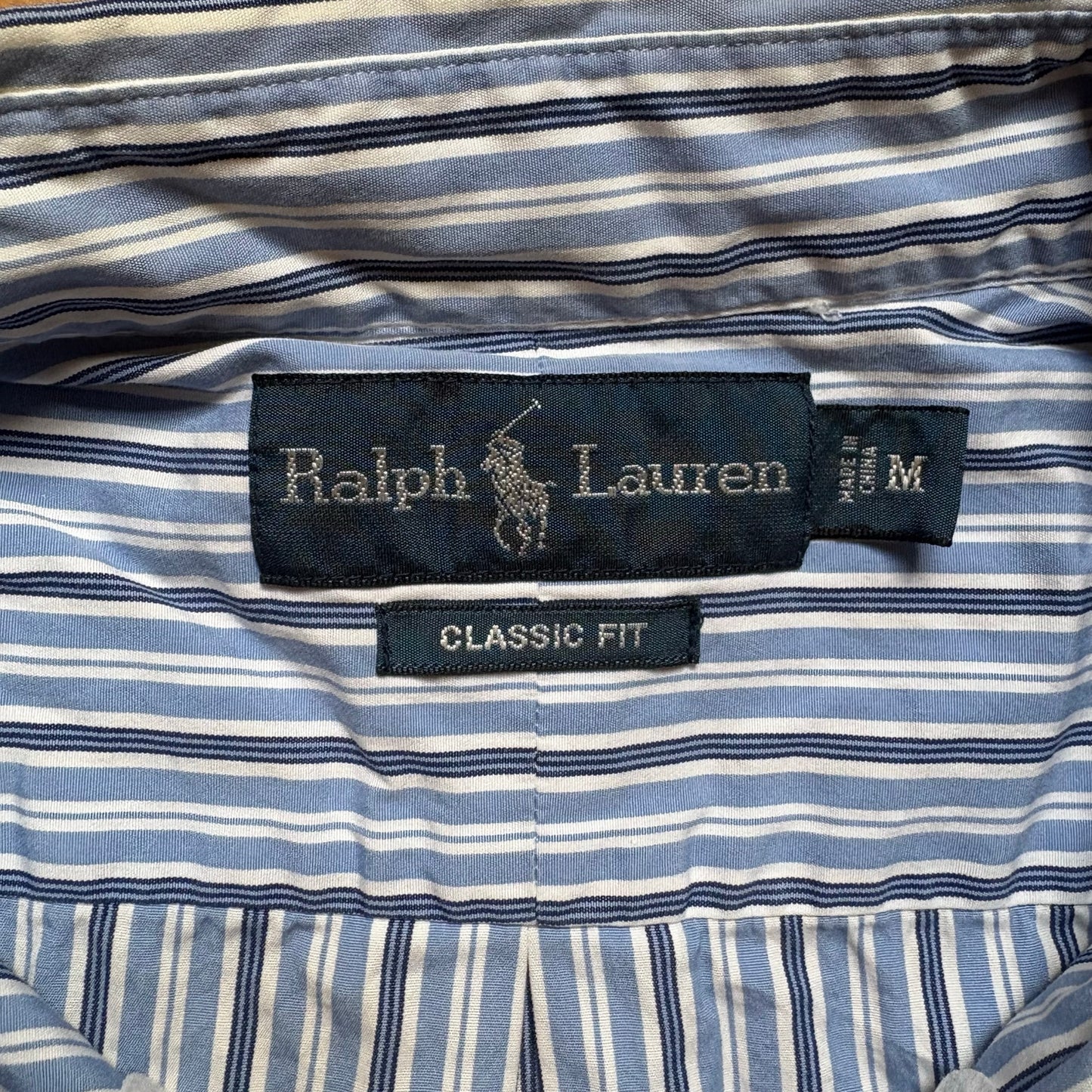 Ralph Lauren blue striped classic fit mens long sleeve button up shirt SIZE M
