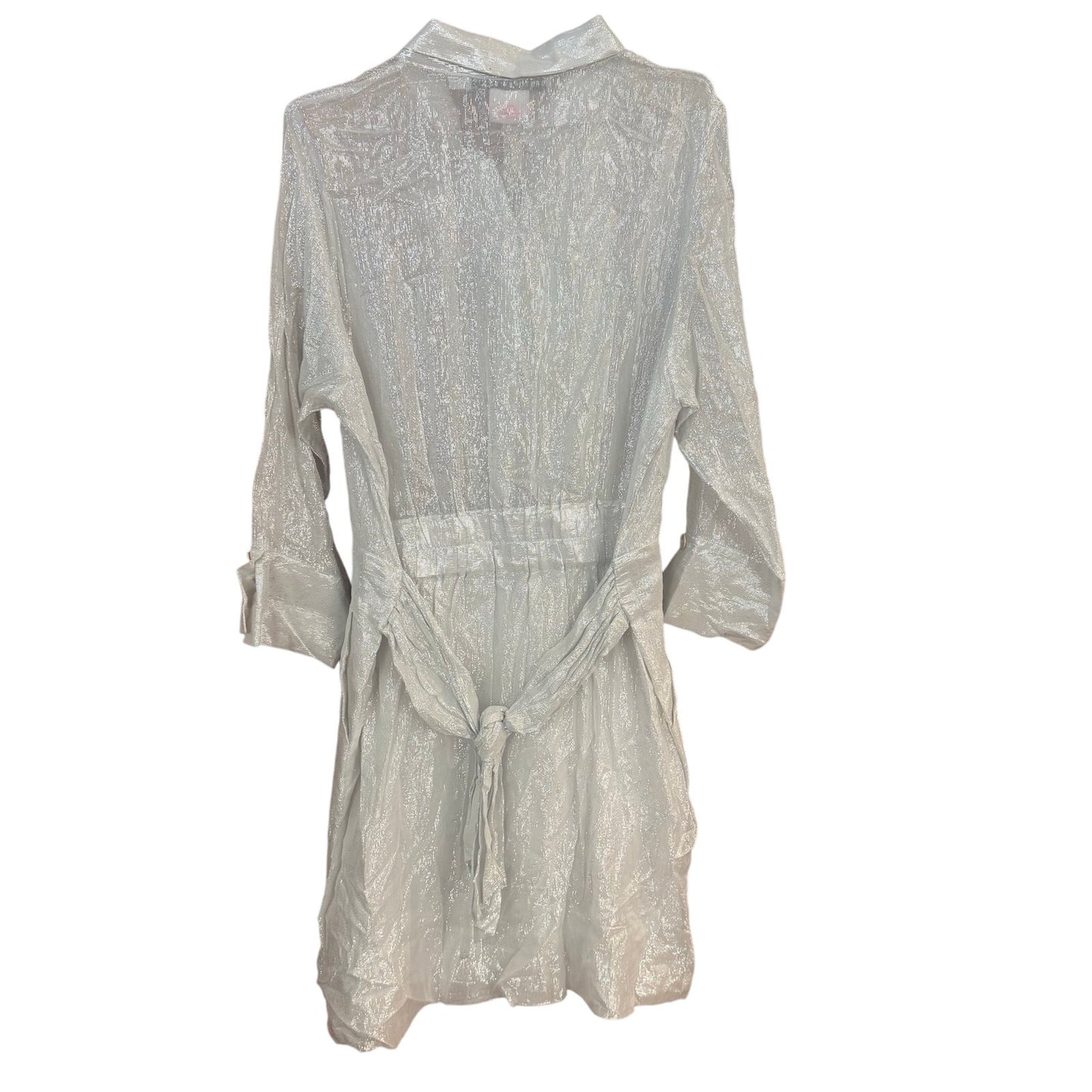 NWT Gretchen Scott silver metallic sheer long sleeve button up SIZE XL