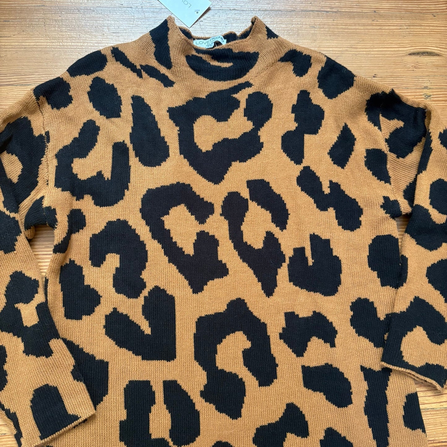 NWT Love Trend brown black cheetah print long sleeve sweater mini dress SIZE L
