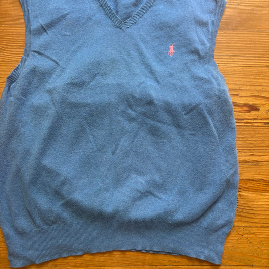 Polo Ralph Lauren blue pink pony pima cotton sweater vest SIZE M