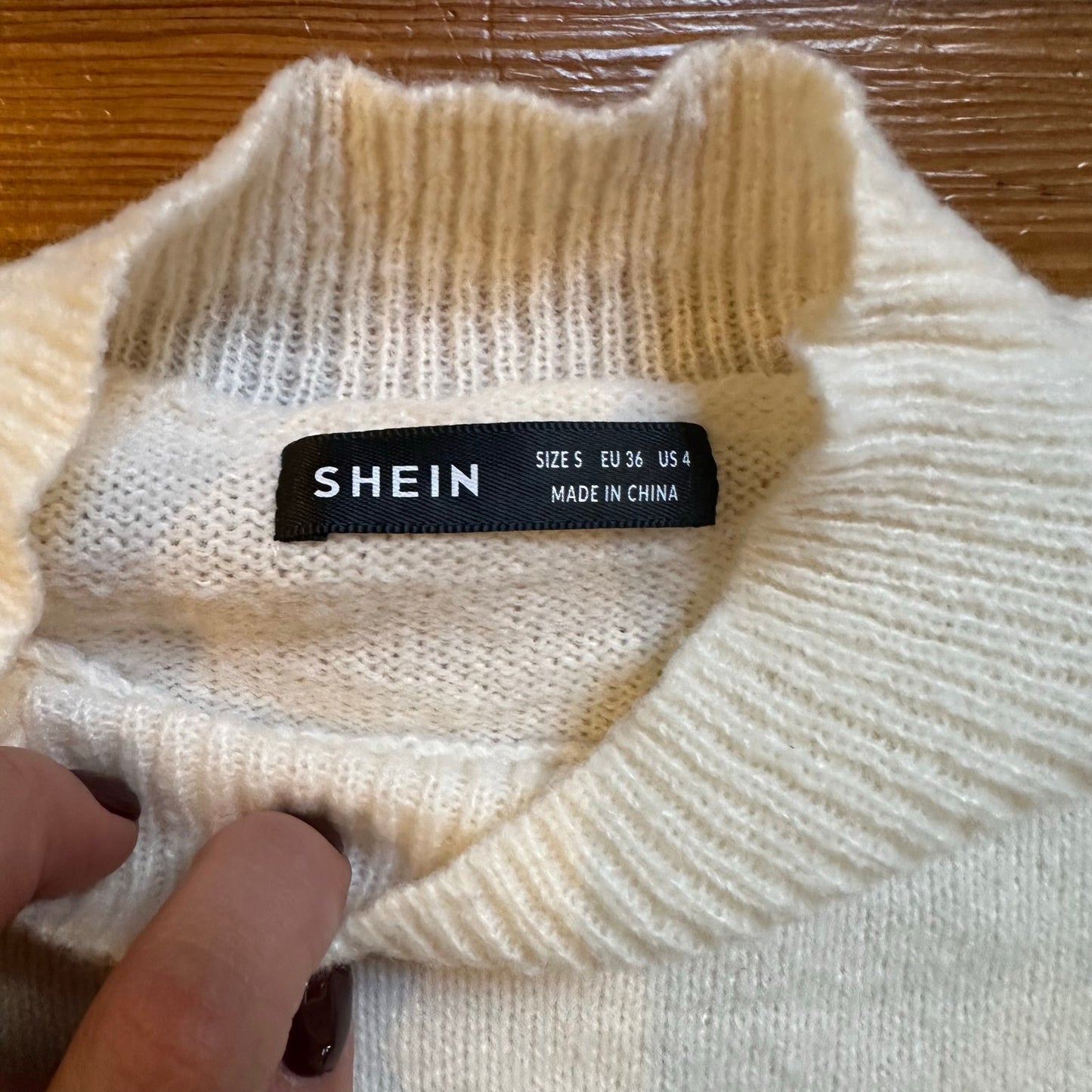 Shein white mock neck back Picasso design sweater SIZE S