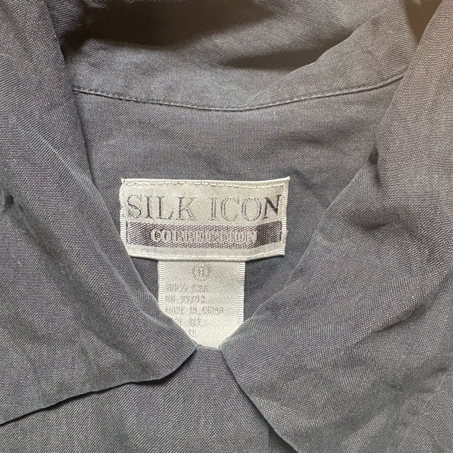 Silk Icon black short sleeve two pocket button up silk mens shirt SIZE S