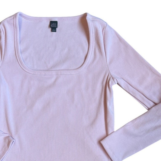 Wild Fable light pink ribbed square neckline long sleeve shirt SIZE L