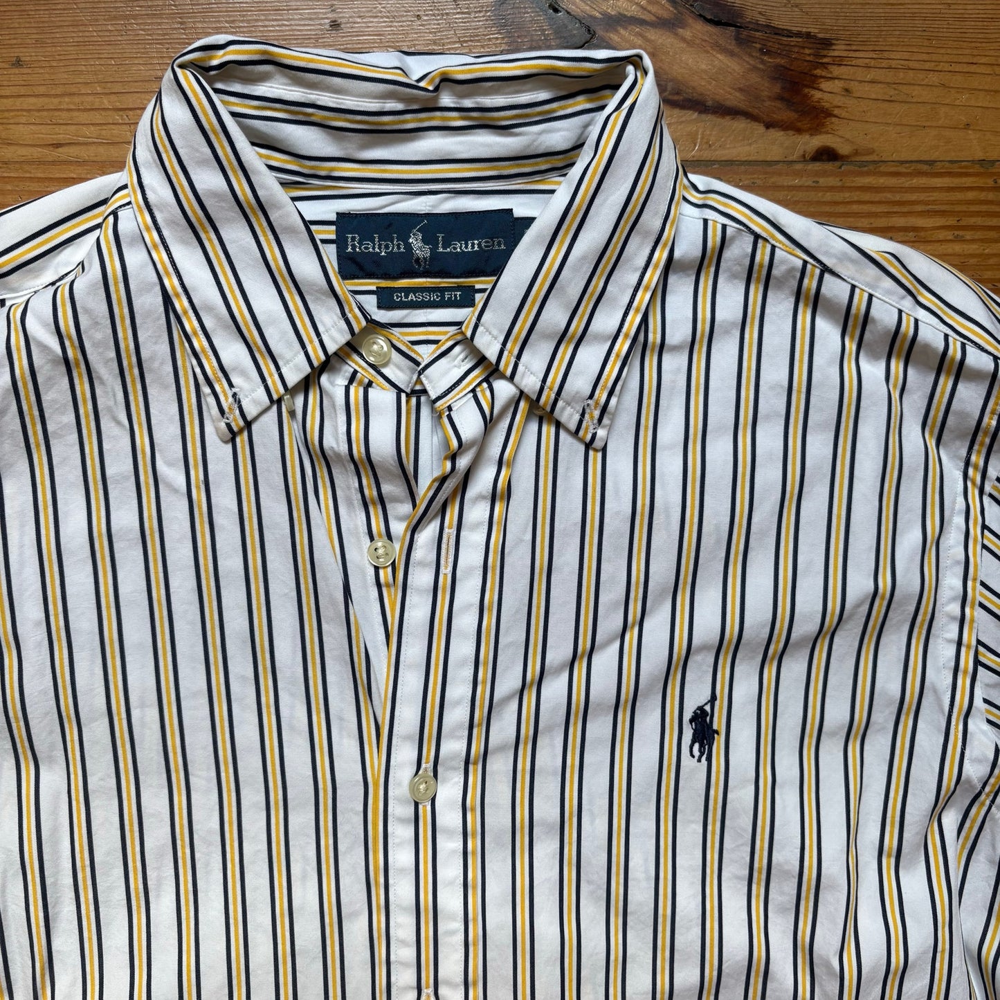 Ralph Lauren white yellow striped classic fit long sleeve dress shirt SIZE M