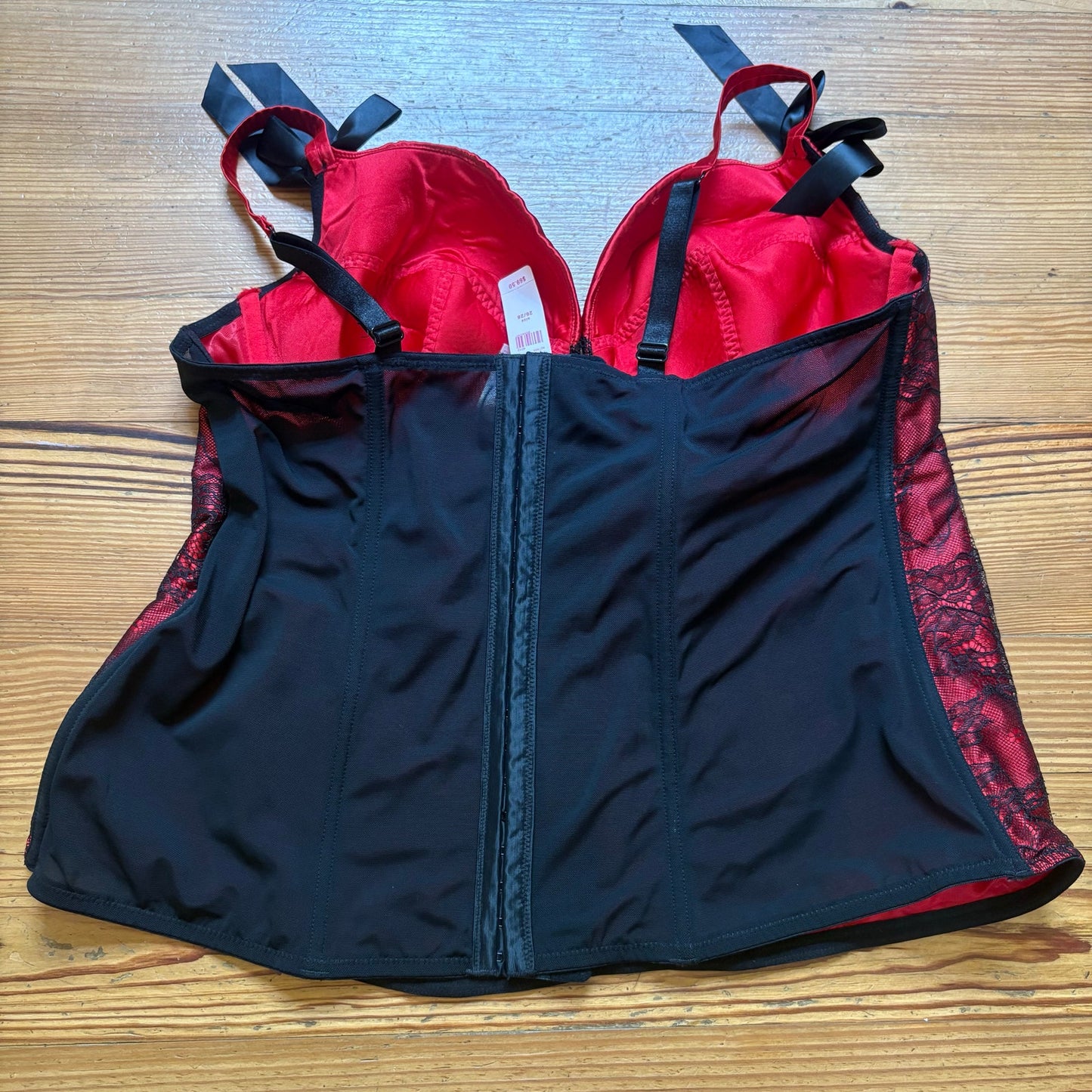NWT Cacique red black lace bow accent corset bustier top SIZE 26