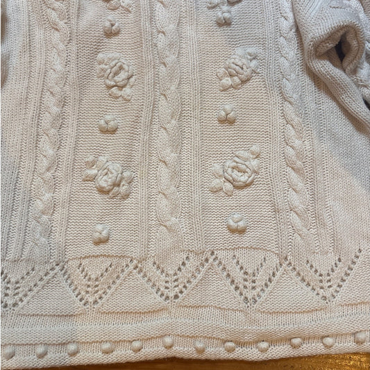Crystal-Kobe vintage ivory heavy knit floral knit mock neck sweater SIZE S