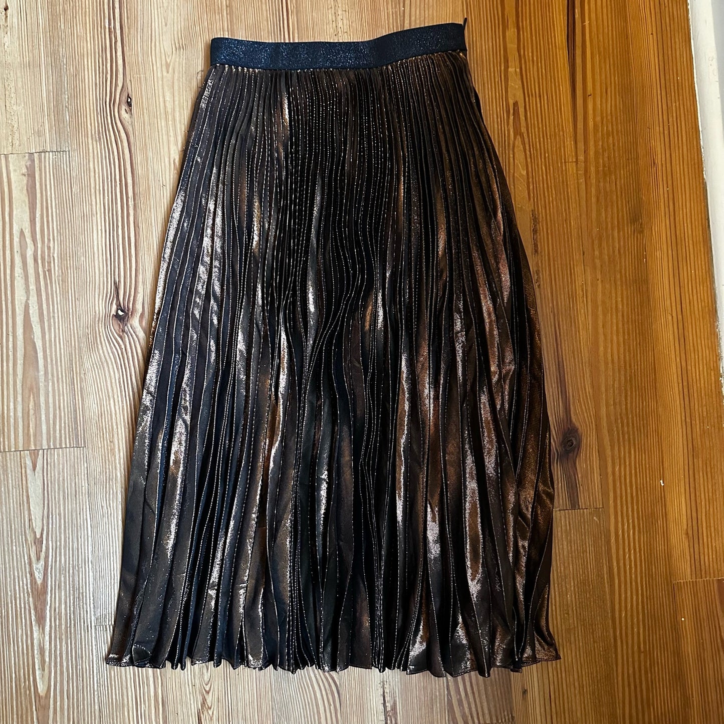 Christopher Kane Lame pleated bronze metallic midi skirt SIZE 4