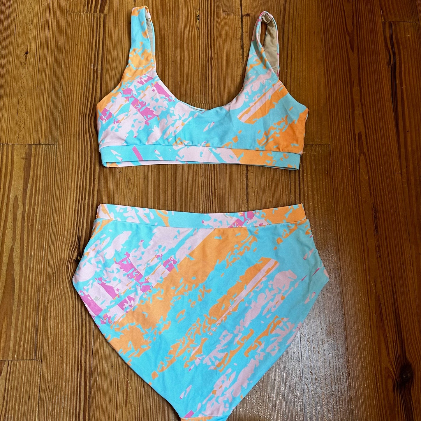 Palms Away pastel high waisted two piece SIZE L