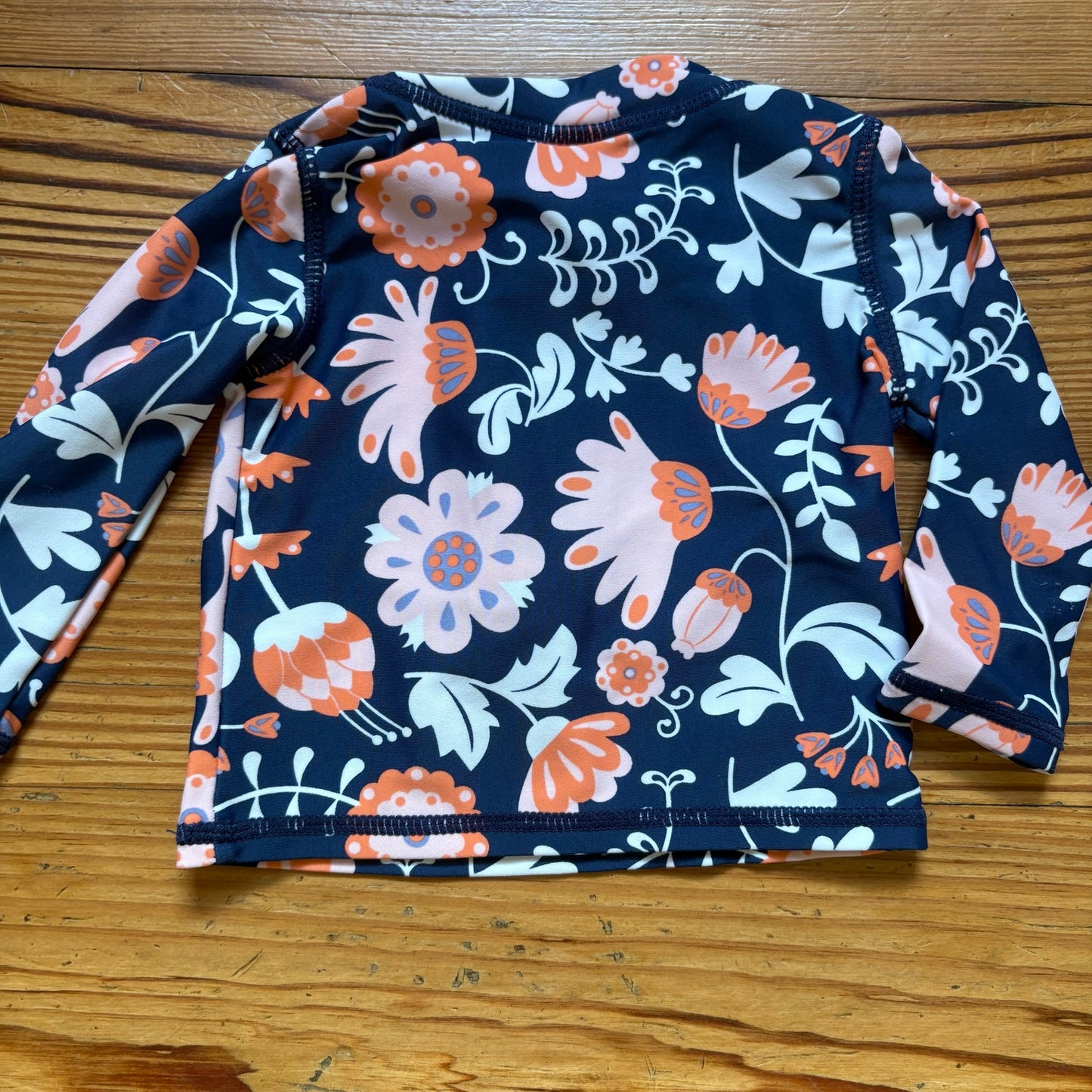 Ruffle Butts navy blue pink floral rashguard baby swim top SIZE 3-6M