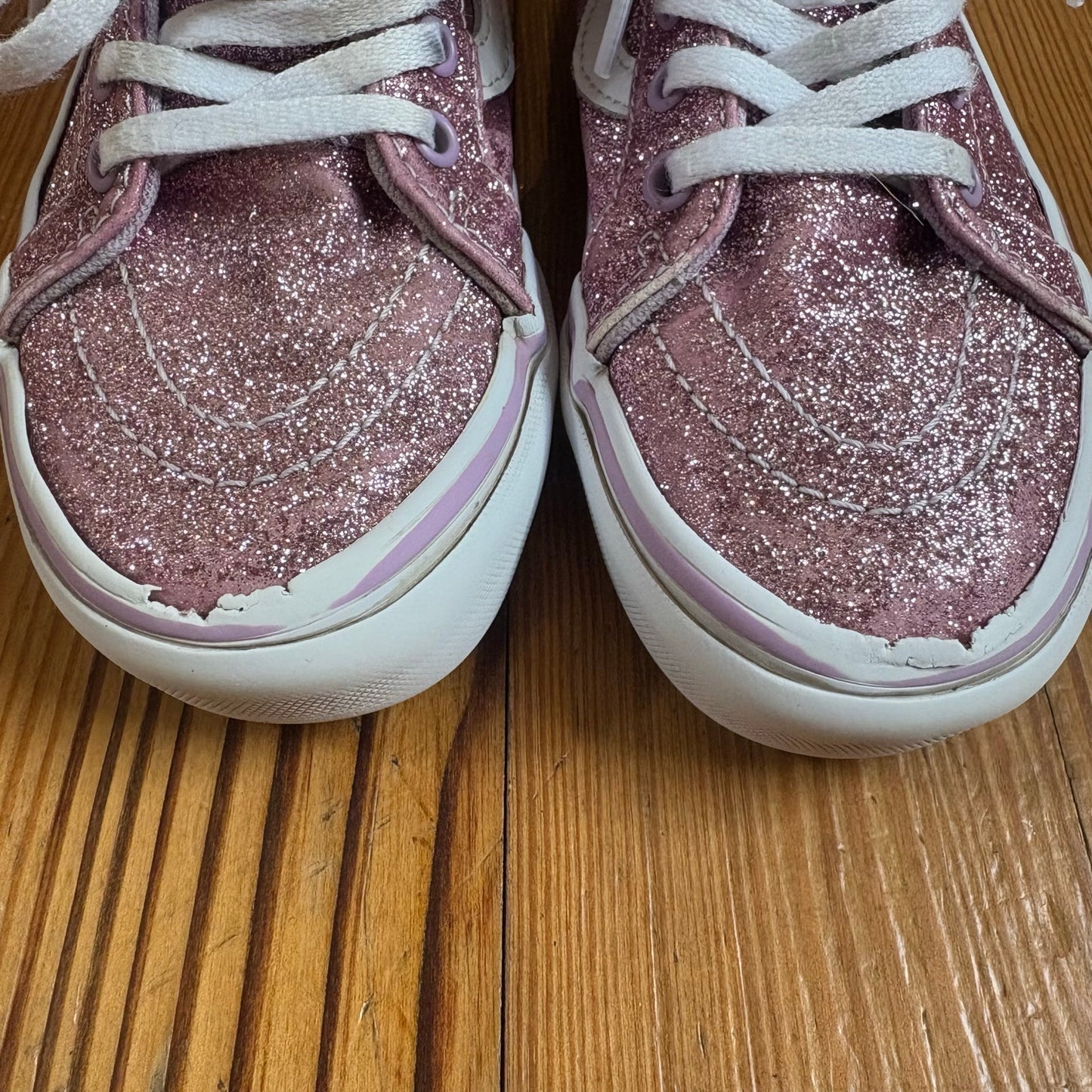 VANS pink glitter lace zip side high top girls sneakers SIZE 1.5