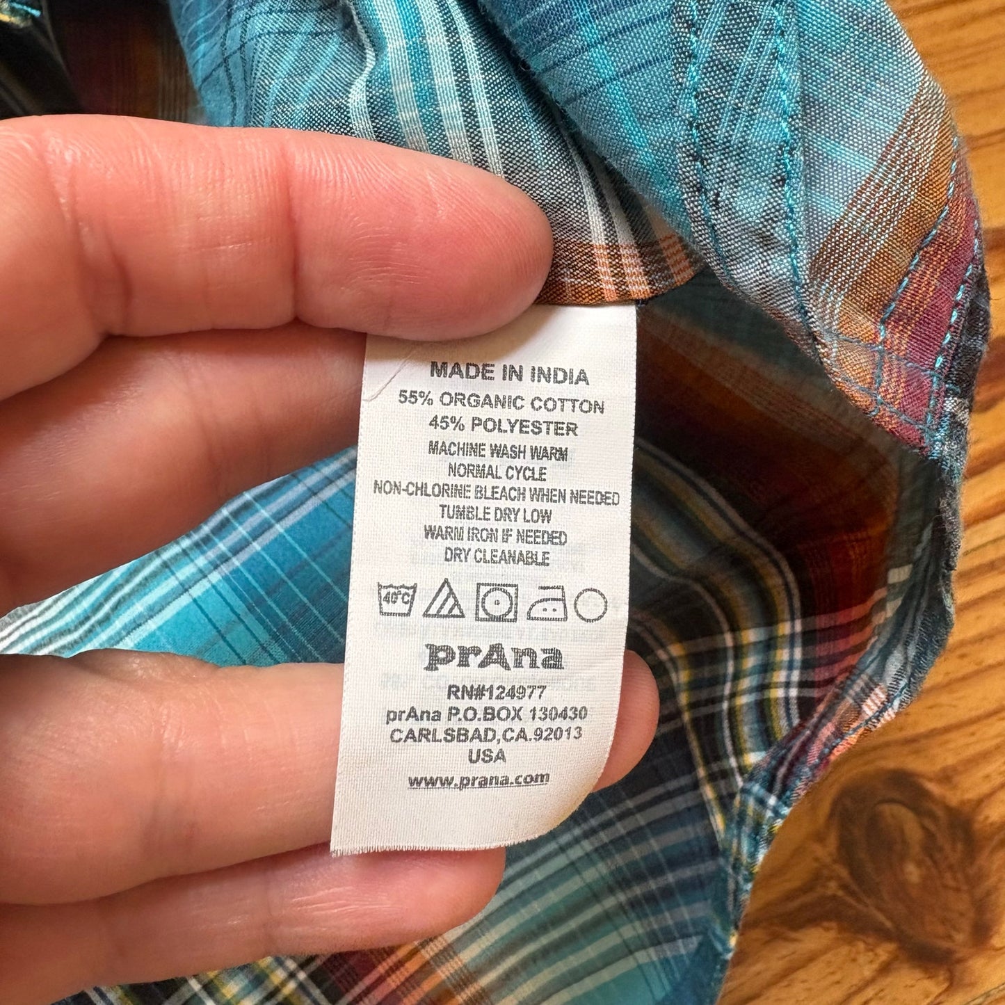 PrAna blue brown plaid short sleeve button up mens shirt SIZE XL