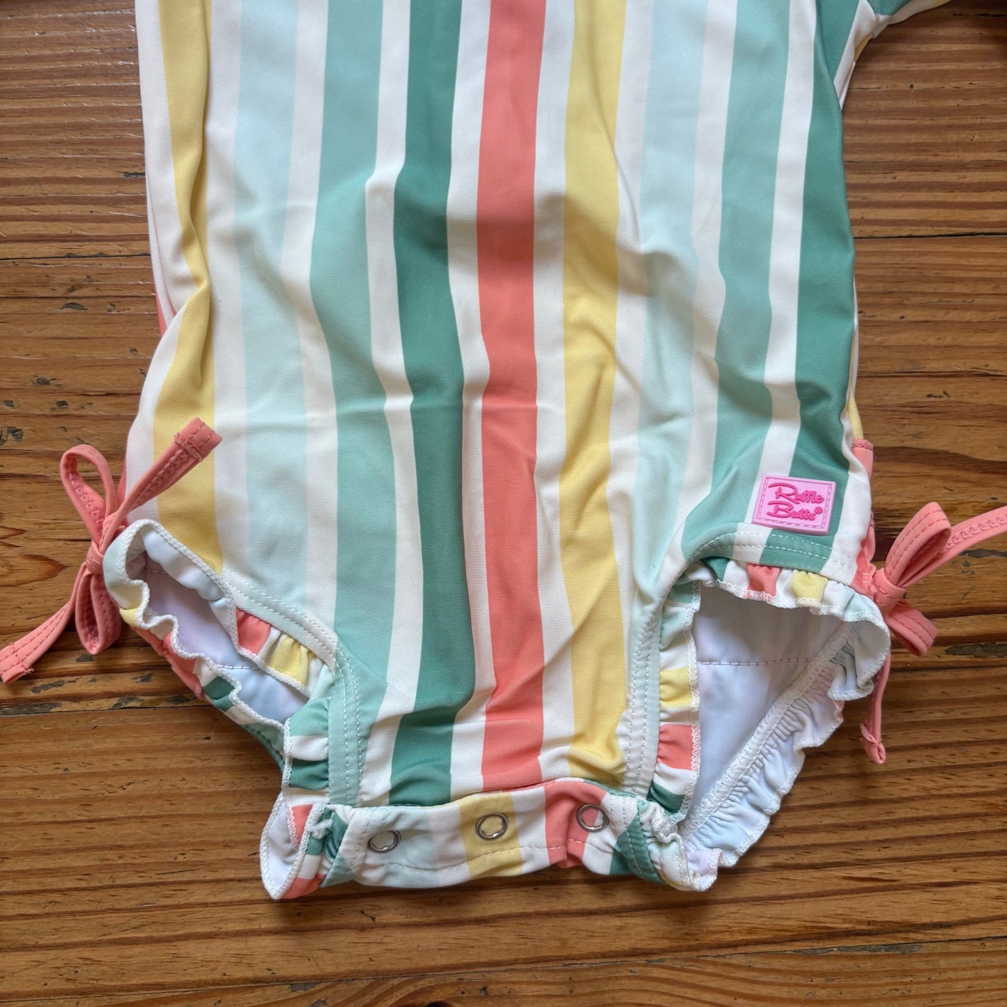 Ruffle Butts pastel striped long sleeve rah guard swimsuit SIZE 6-12M