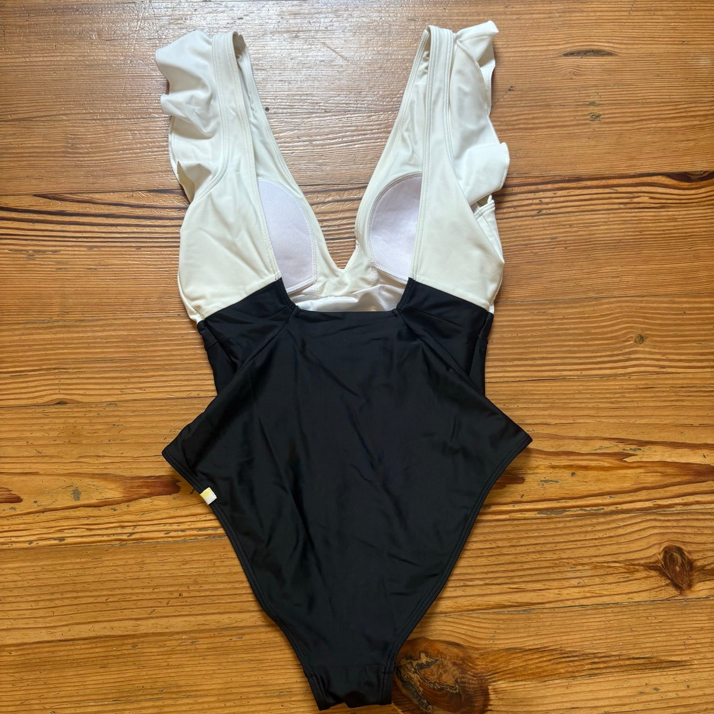 Summersalt white black ruffle plunge neckline cheeky one piece swimsuit SIZE 4
