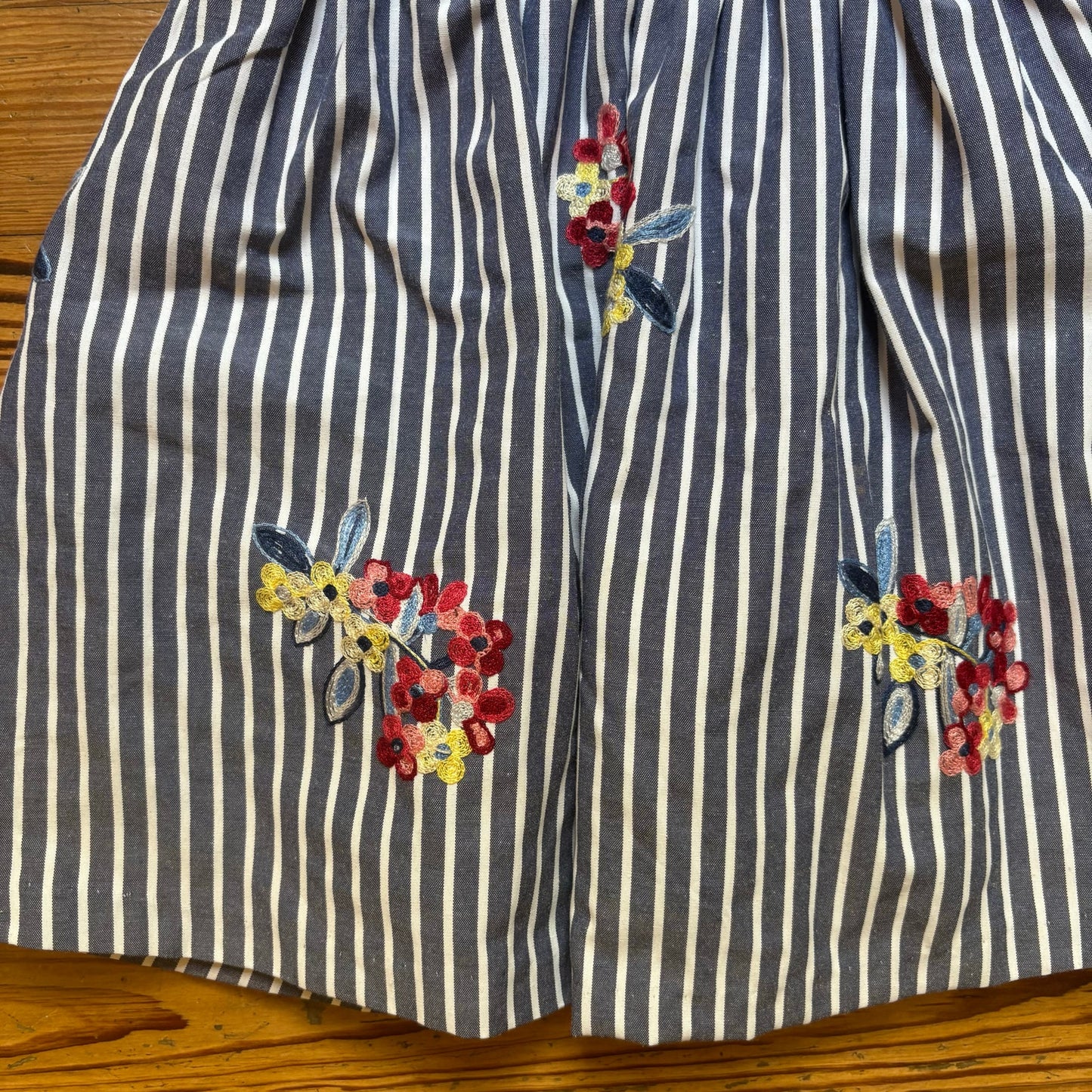 Rare Editions blue white striped embroidered floral tank girls dress SIZE 7
