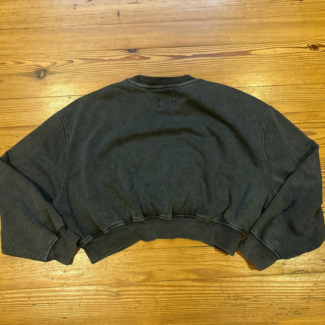 Lazy Sunday dark heather gray jeweled studded cropped crew sweatshirt SIZE L