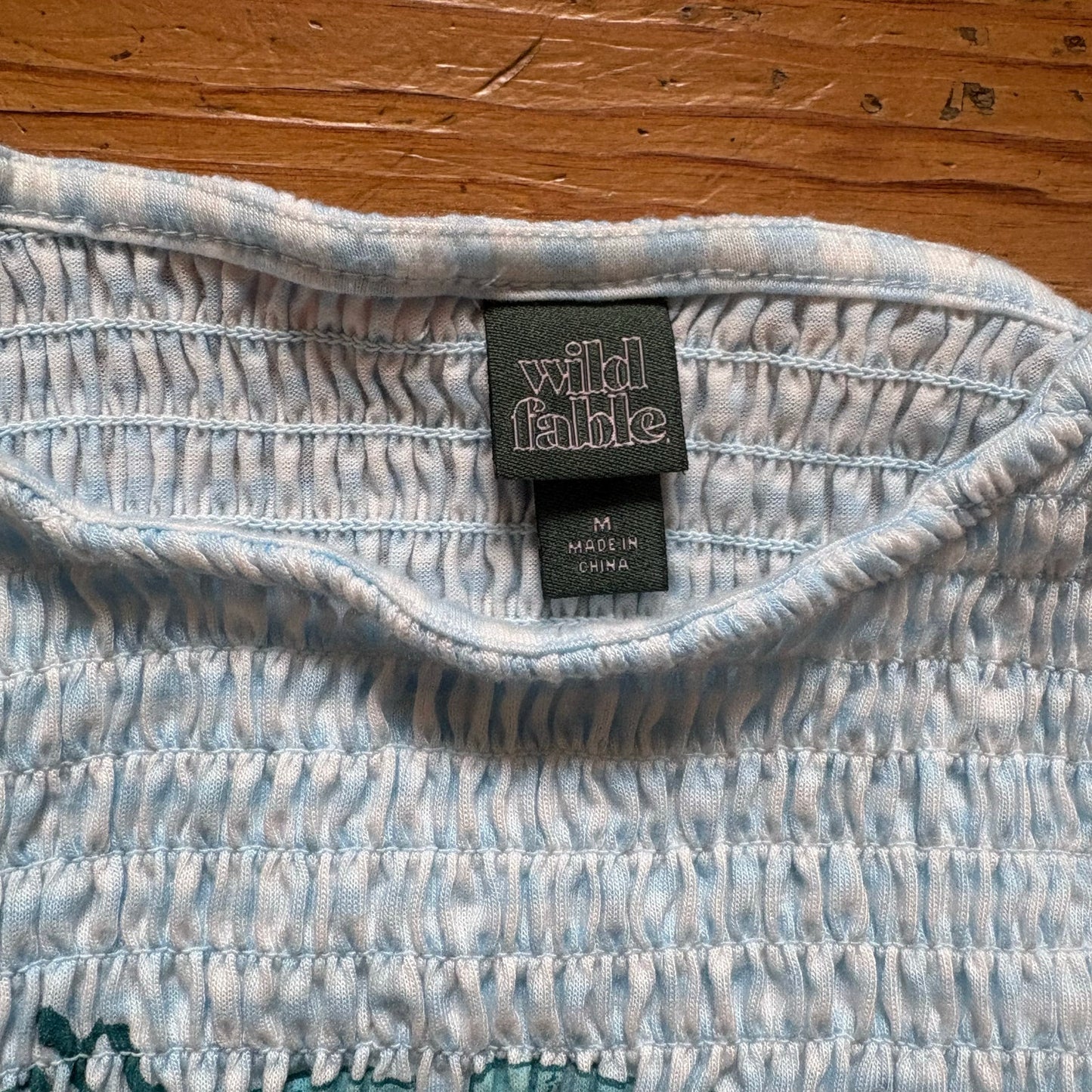Wild Fable y2k light blue strawberry smocked short sleeve baby tee shirt SIZE M