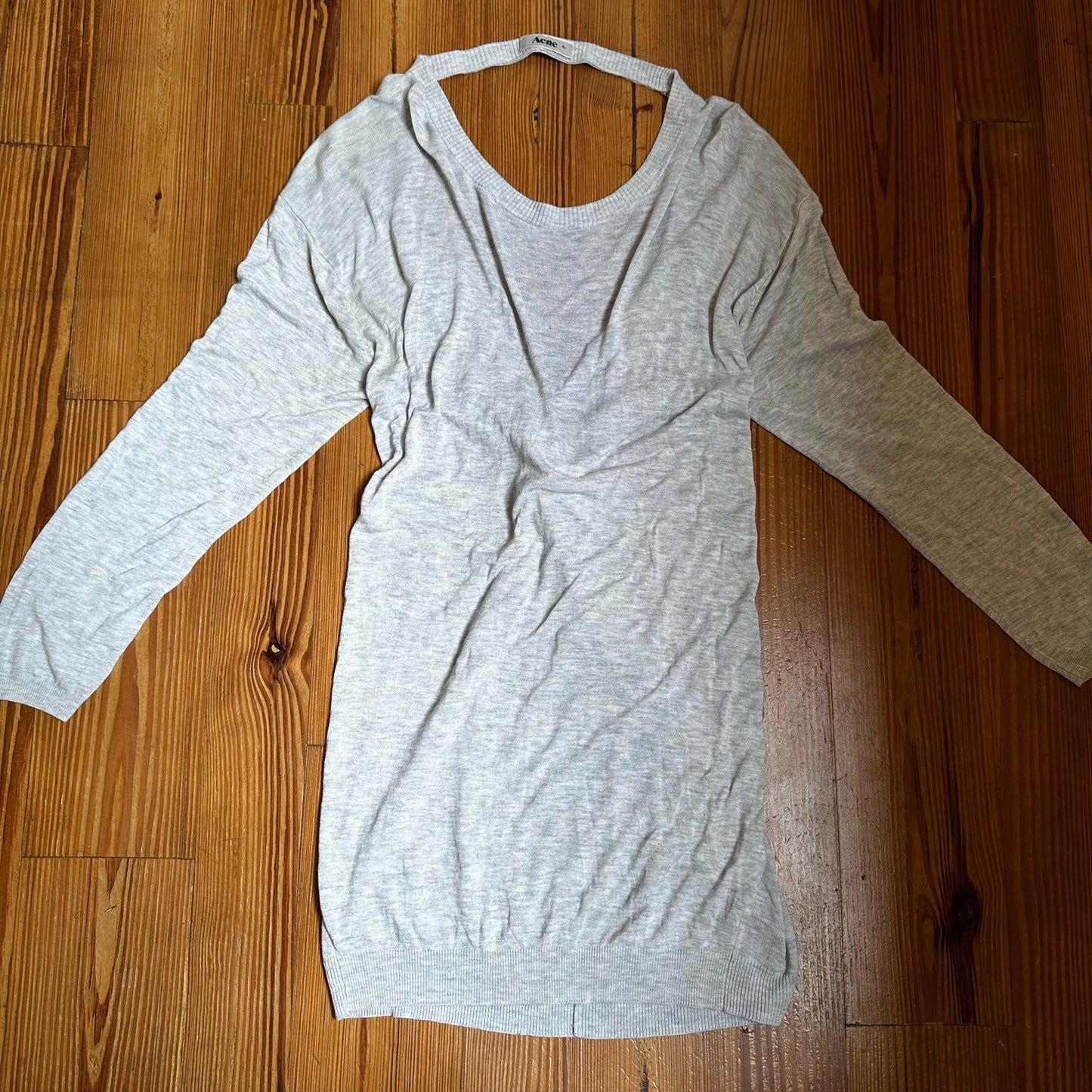 Acne gray crew neck open back knit tunic top SIZE XS