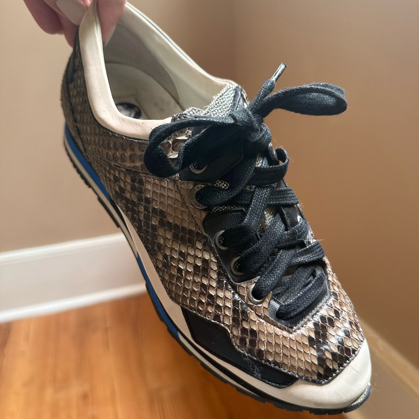 Lanvin brown snakeskin white blue accent leather sneakers SIZE 36/5.5, 6